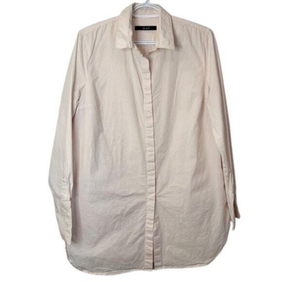 OUI light pink and white pinstripe long sleeve button down shirt size 8 - Picture 2 of 6